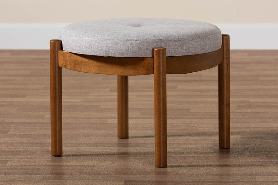 Iliana Japandi Fabric and Finished Wood Ottoman