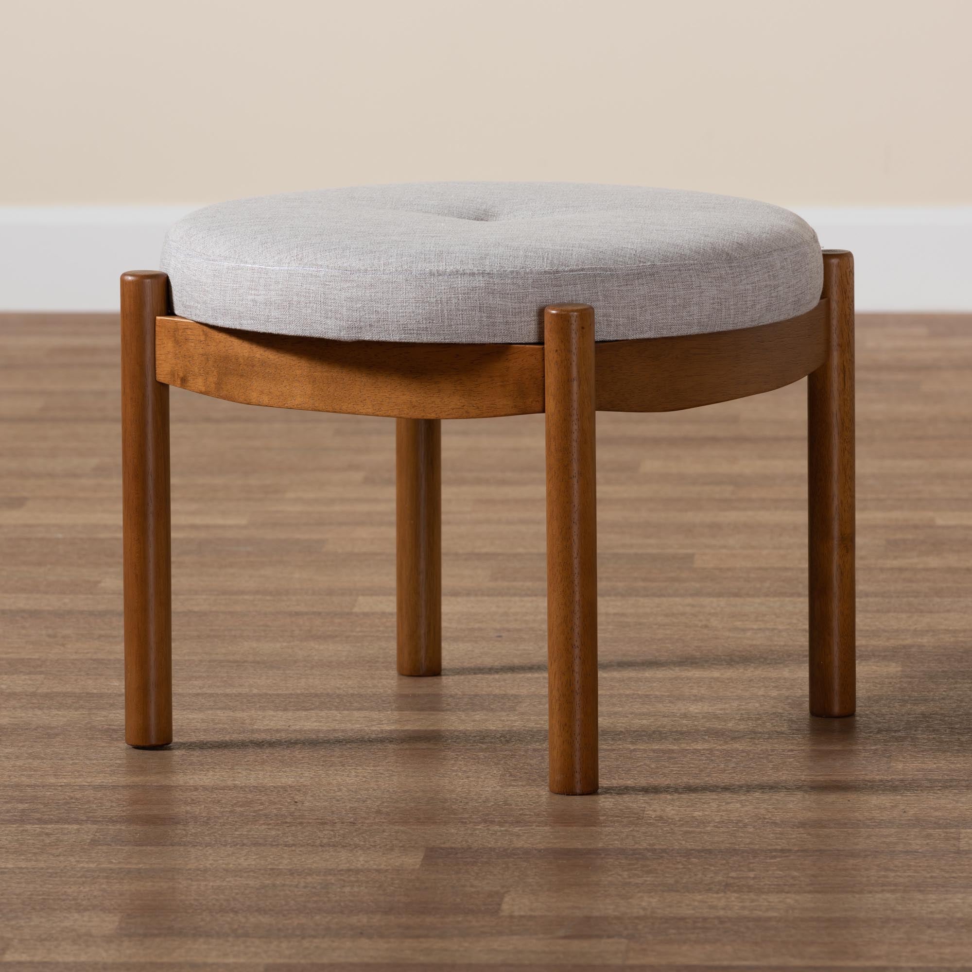Iliana Japandi Fabric and Finished Wood Ottoman