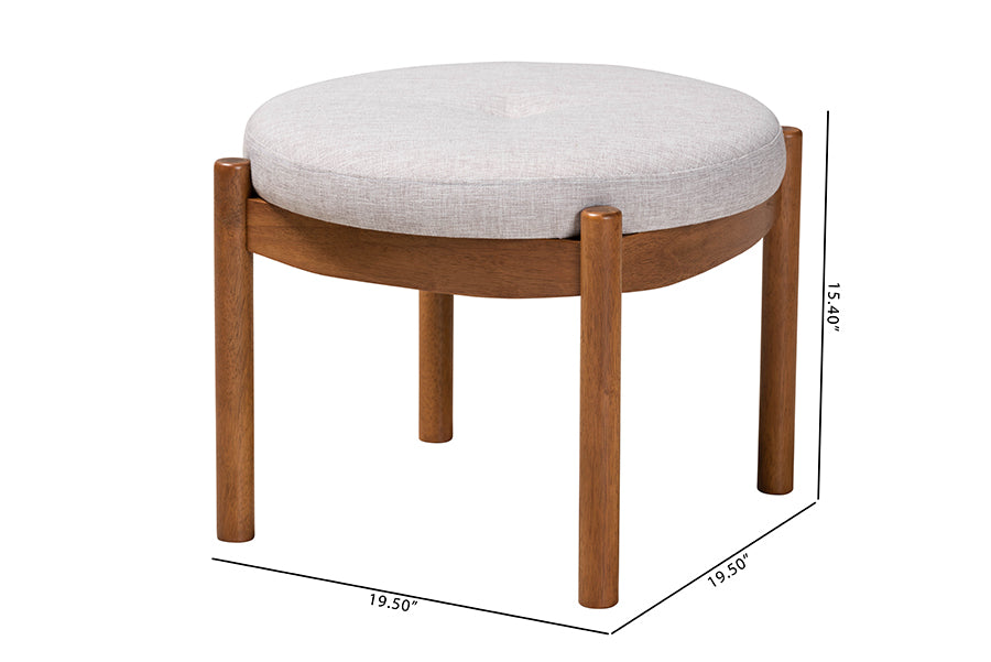 Iliana Japandi Fabric and Finished Wood Ottoman