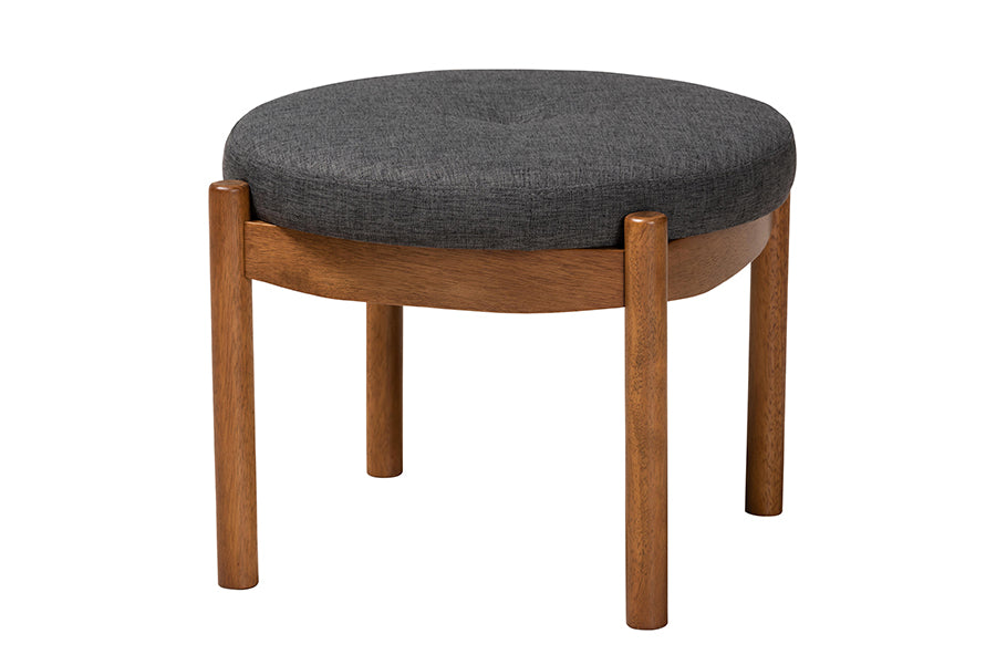 Iliana Japandi Fabric and Finished Wood Ottoman