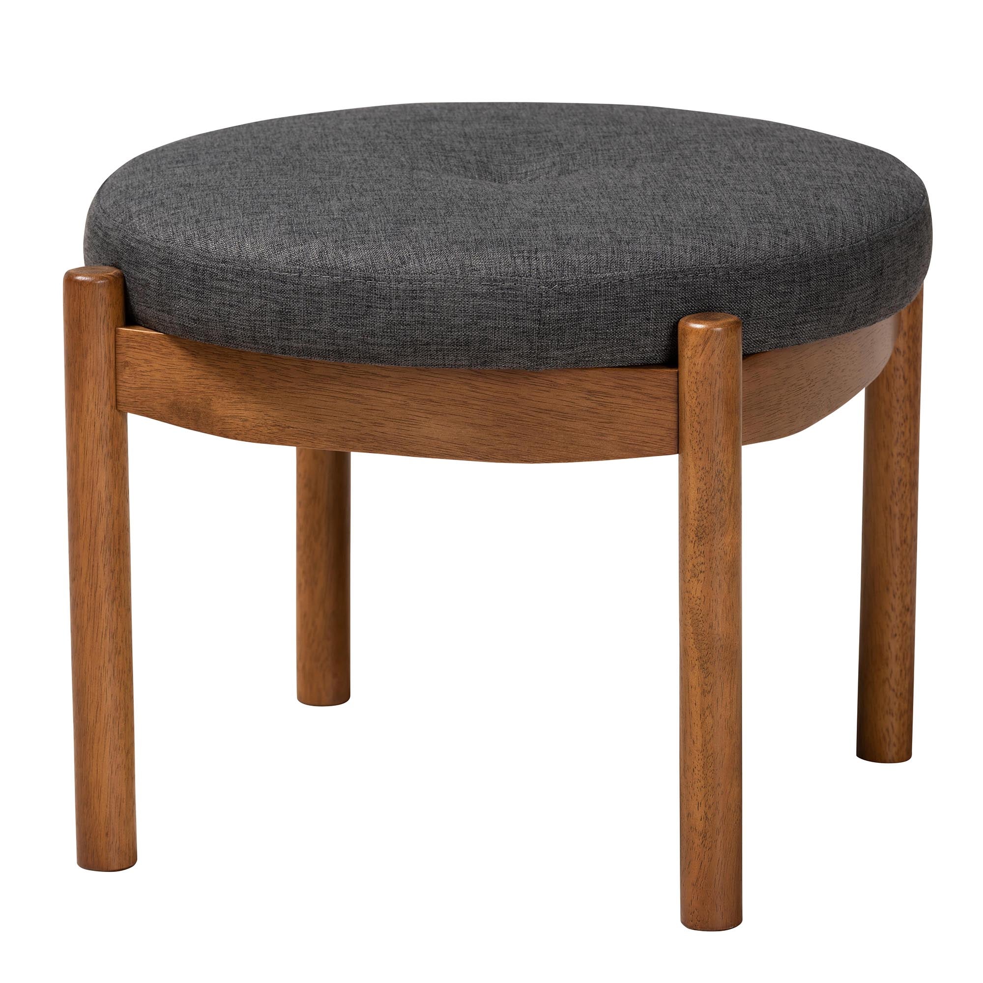 Iliana Japandi Fabric and Finished Wood Ottoman