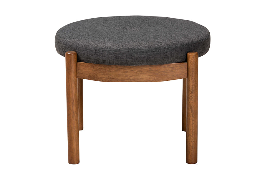 Iliana Japandi Fabric and Finished Wood Ottoman