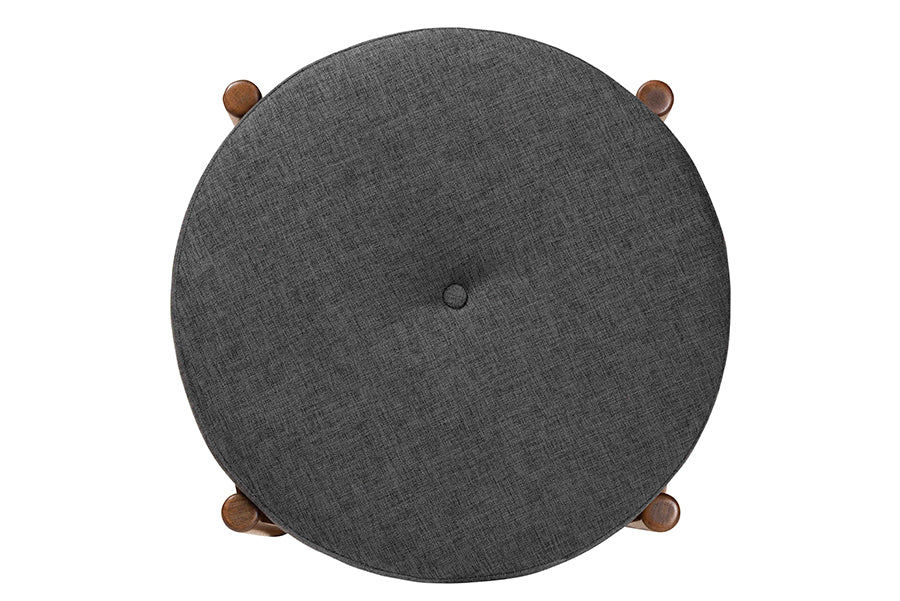 Iliana Japandi Fabric and Finished Wood Ottoman