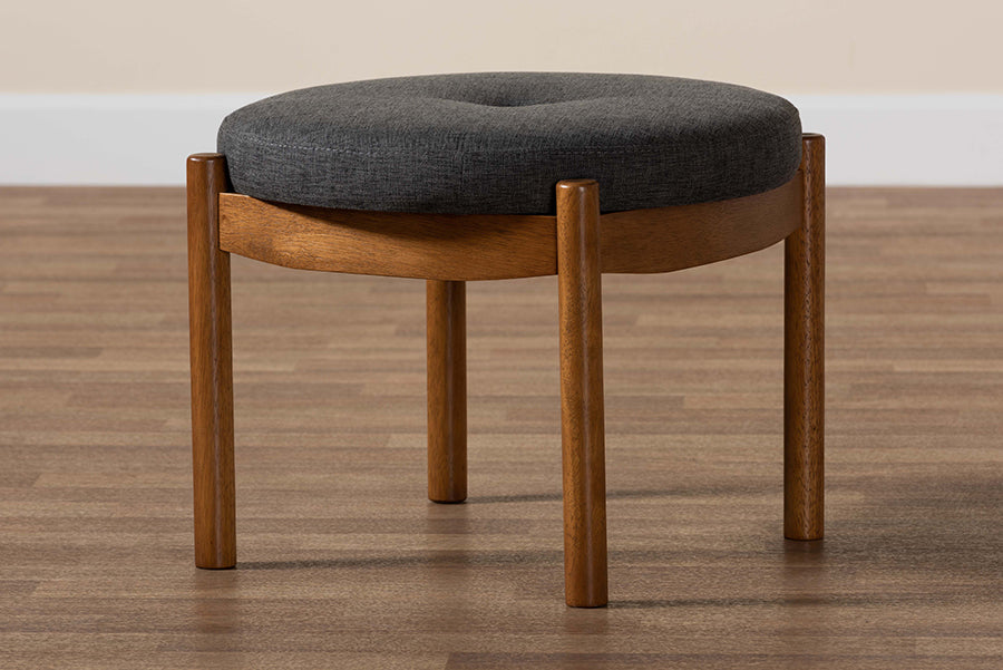 Iliana Japandi Fabric and Finished Wood Ottoman