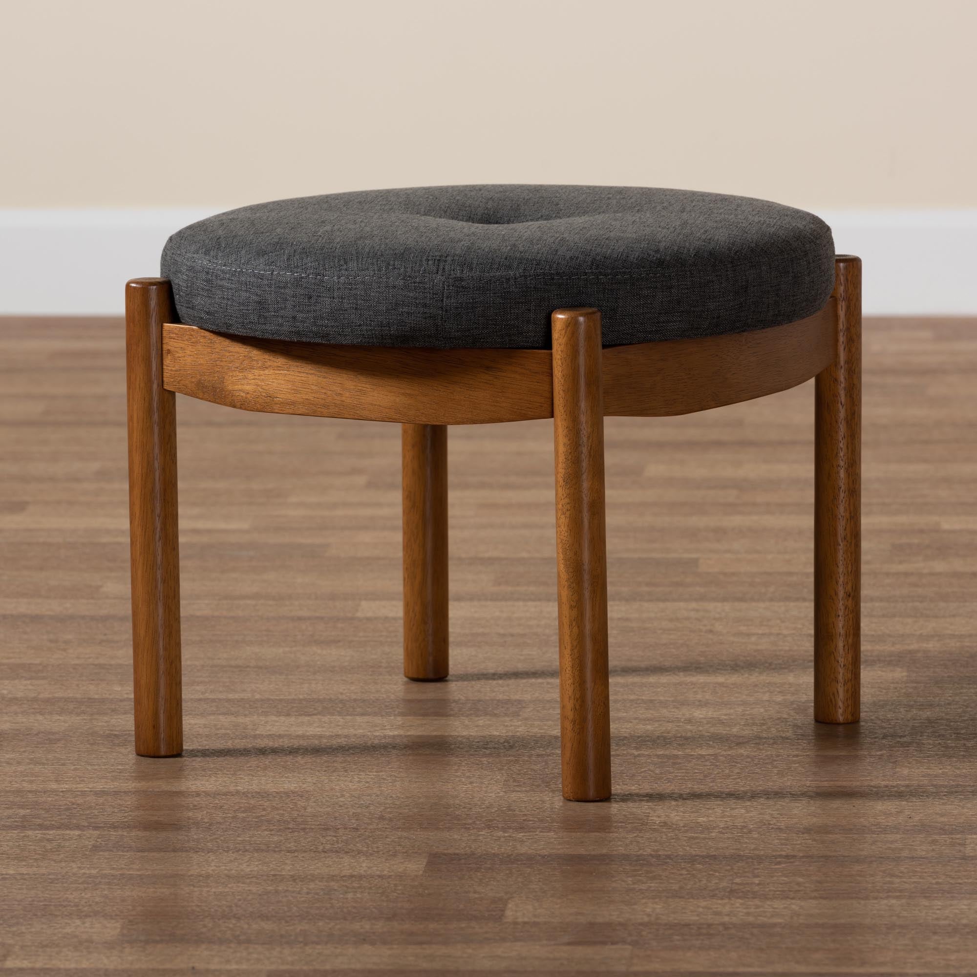 Iliana Japandi Fabric and Finished Wood Ottoman
