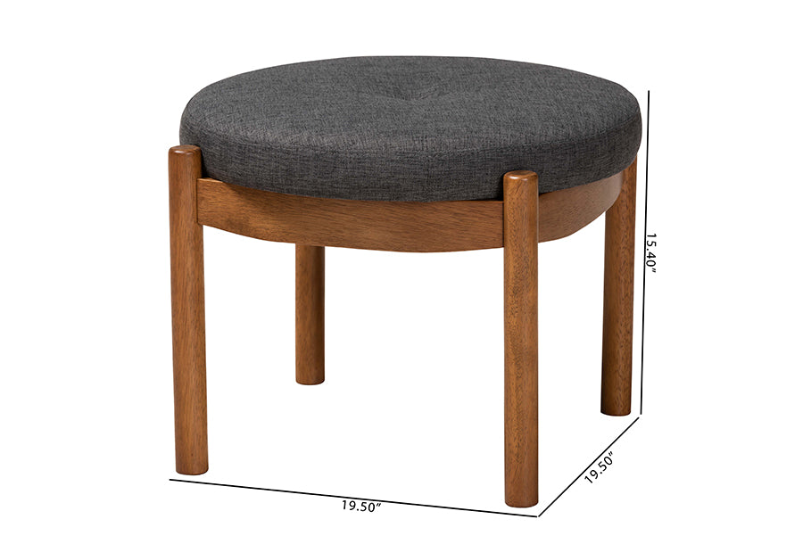 Iliana Japandi Fabric and Finished Wood Ottoman