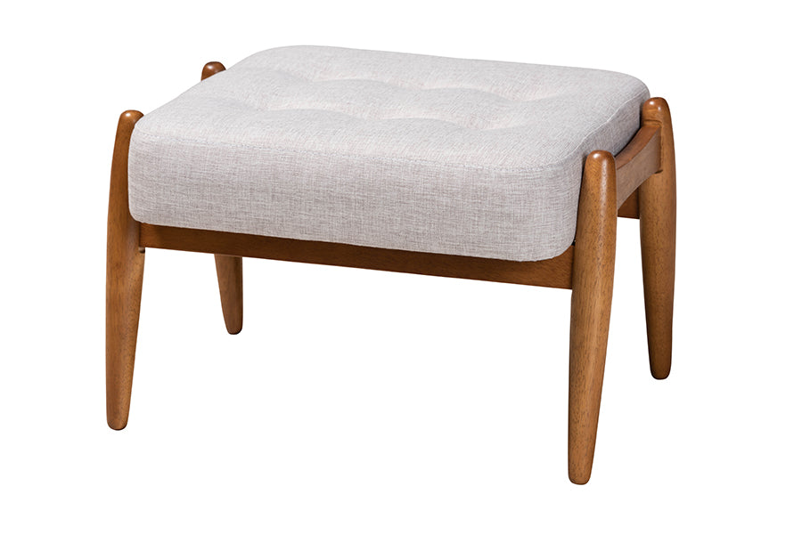 Jeanine Japandi Fabric and Finished Wood Ottoman