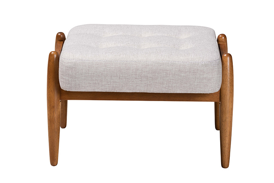 Jeanine Japandi Fabric and Finished Wood Ottoman