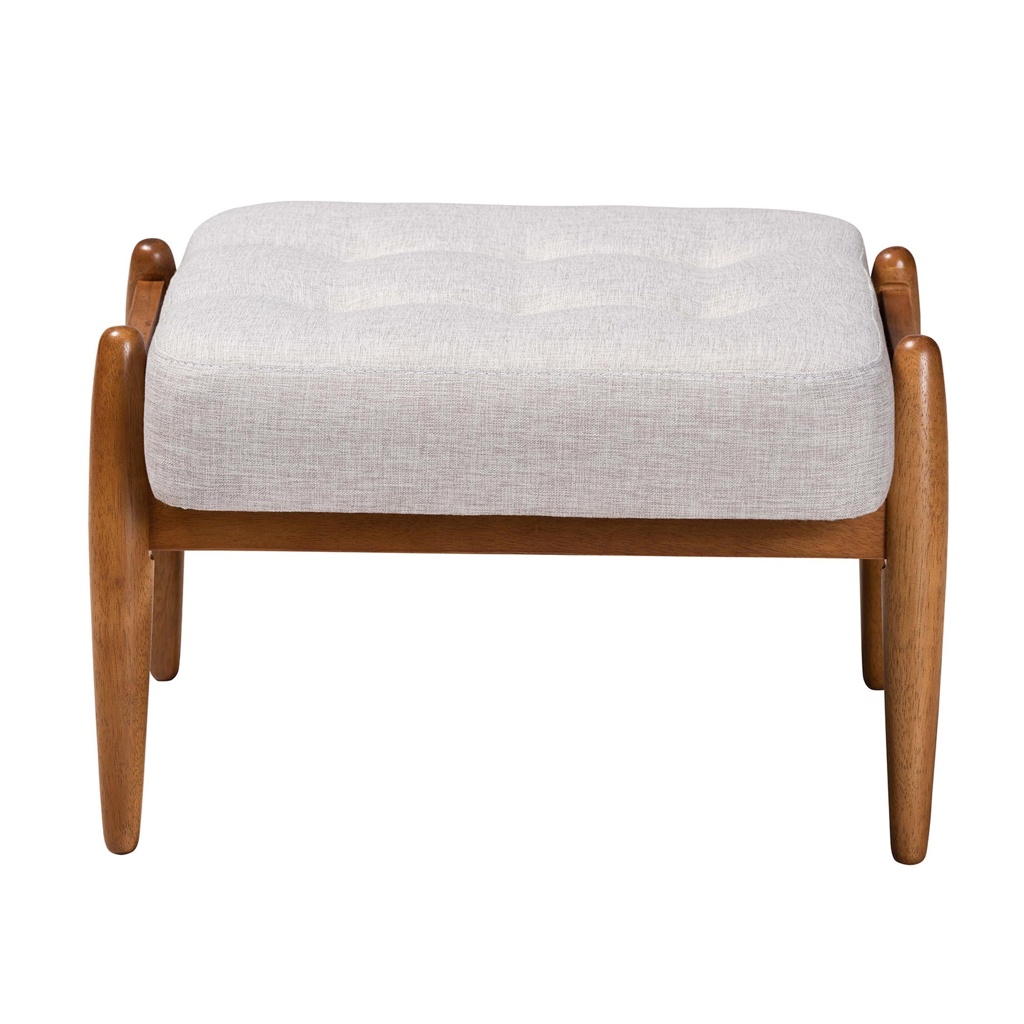 Jeanine Japandi Fabric and Finished Wood Ottoman