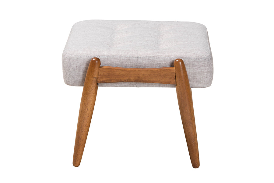Jeanine Japandi Fabric and Finished Wood Ottoman