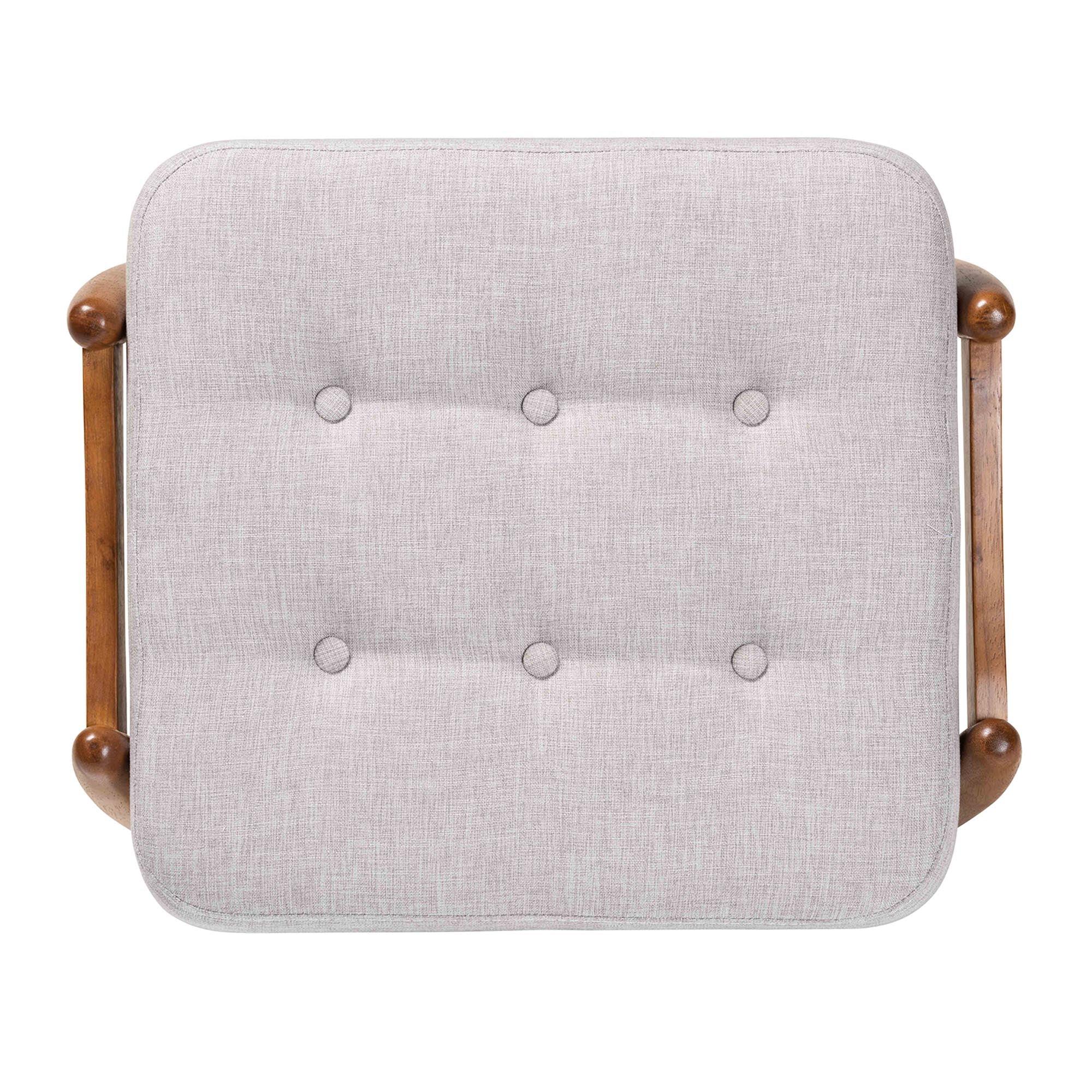 Jeanine Japandi ish Fabric and Finished Wood Ottoman Footstool