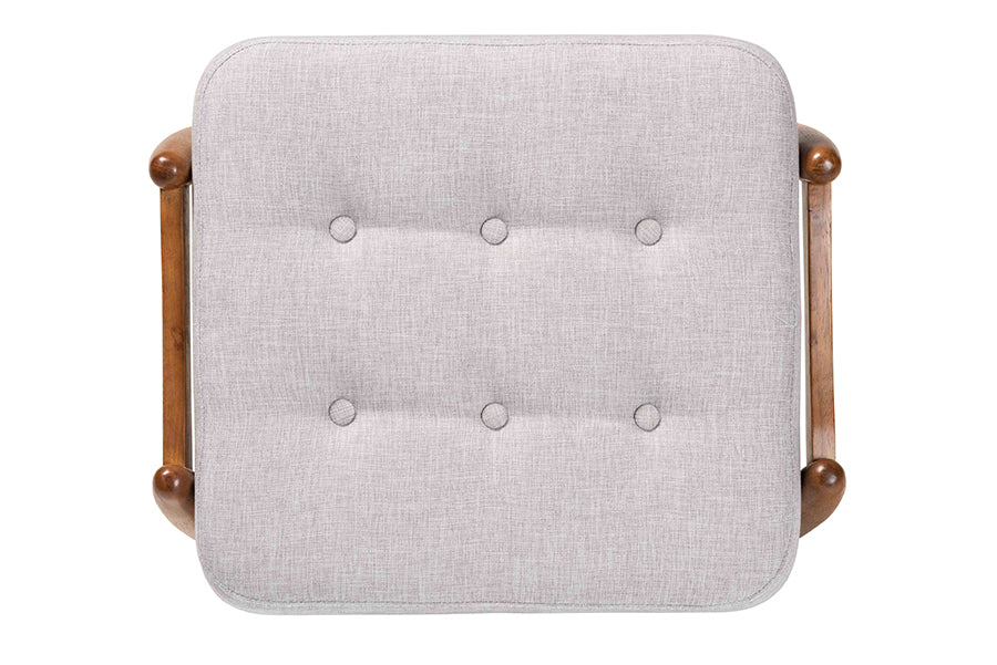 Jeanine Japandi Fabric and Finished Wood Ottoman