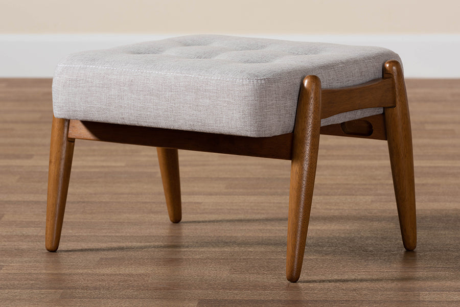 Jeanine Japandi Fabric and Finished Wood Ottoman