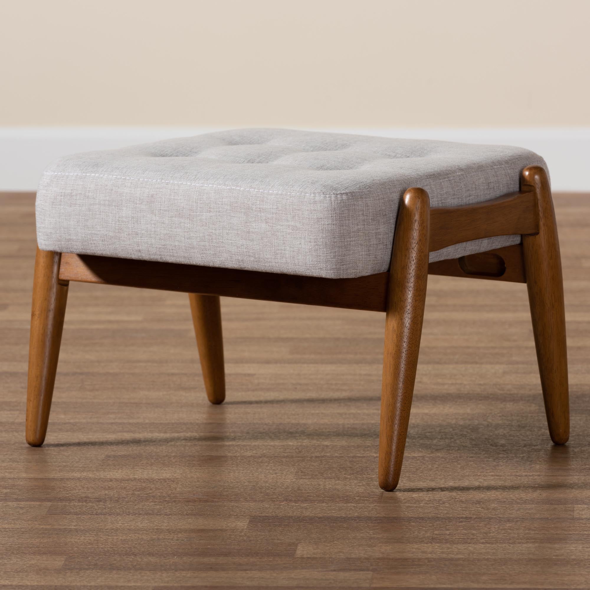 Jeanine Japandi Fabric and Finished Wood Ottoman