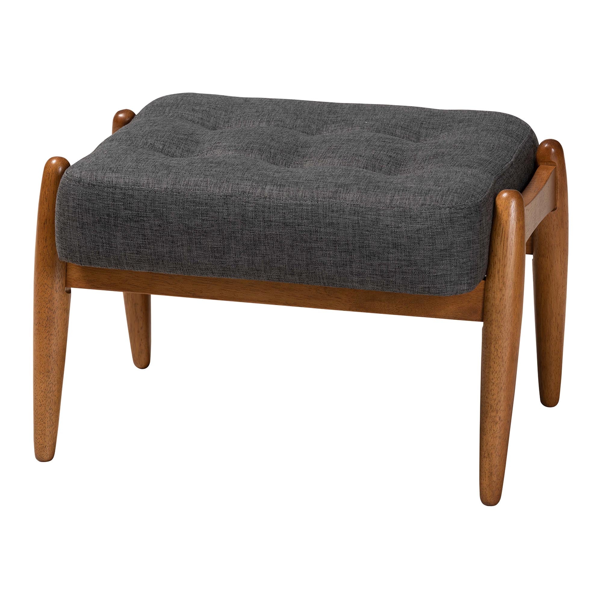 Jeanine Japandi Fabric and Finished Wood Ottoman