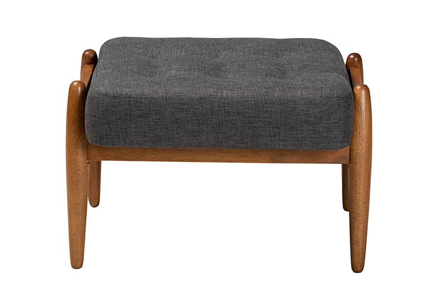 Jeanine Japandi Fabric and Finished Wood Ottoman