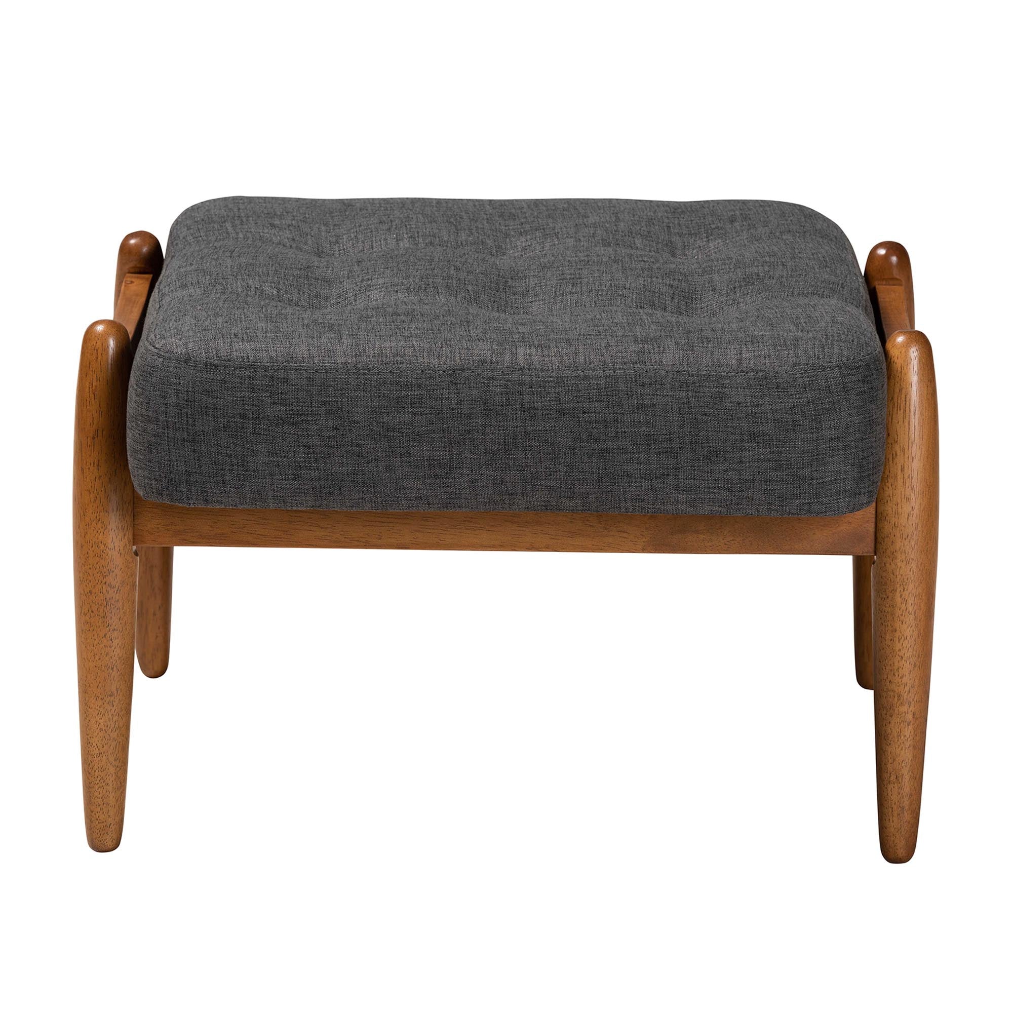 Jeanine Japandi Fabric and Finished Wood Ottoman