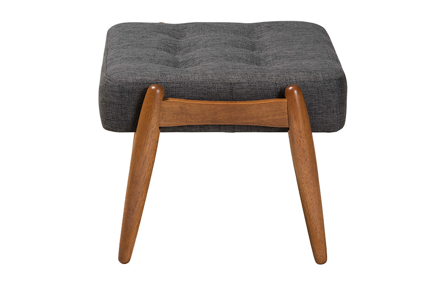 Jeanine Japandi Fabric and Finished Wood Ottoman