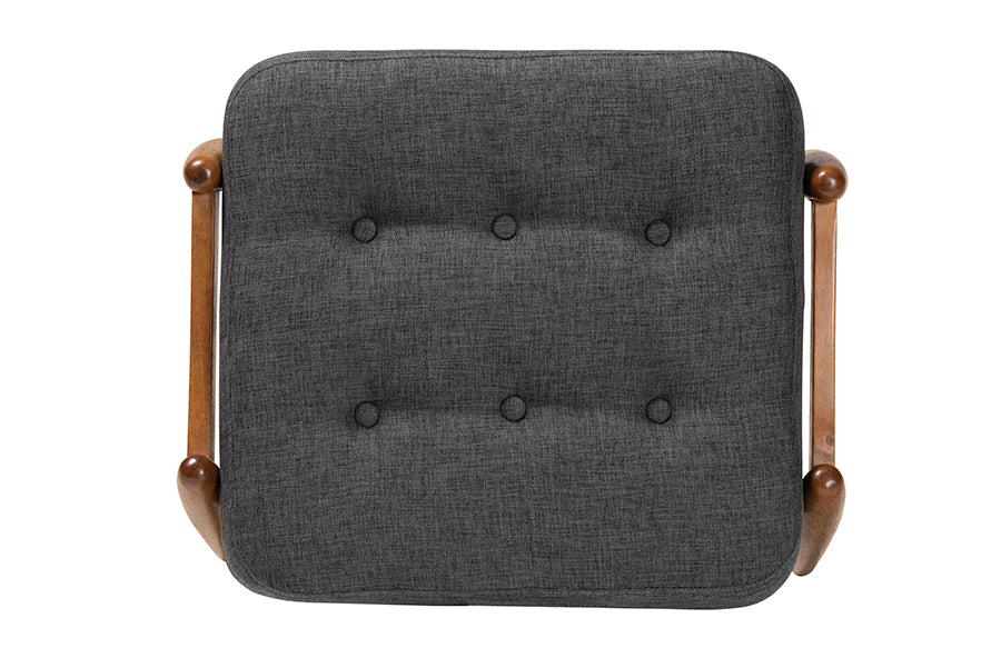 Jeanine Japandi Fabric and Finished Wood Ottoman