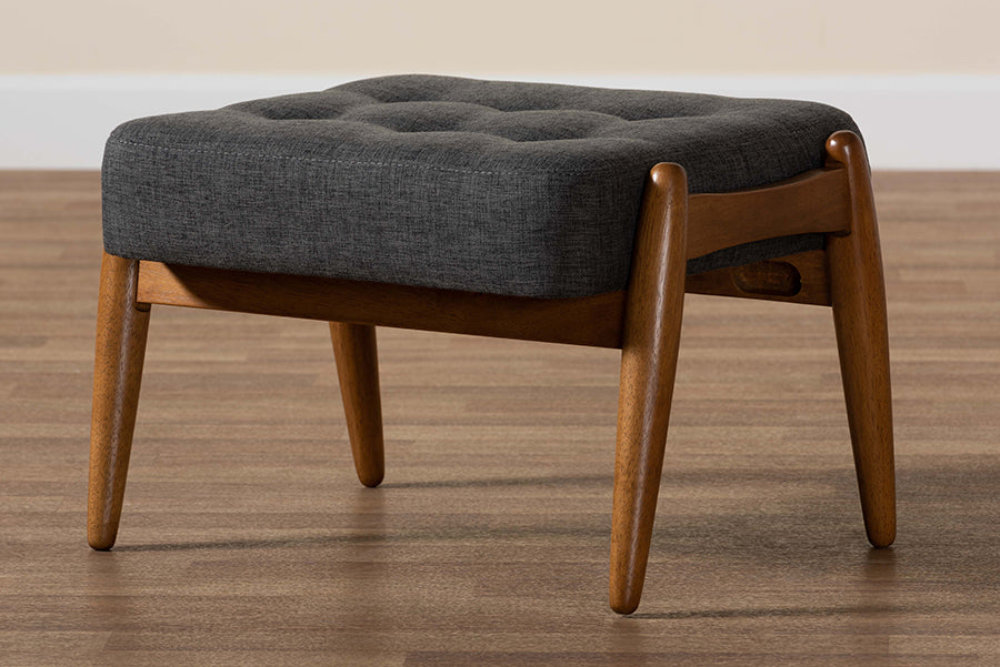 Jeanine Japandi Fabric and Finished Wood Ottoman