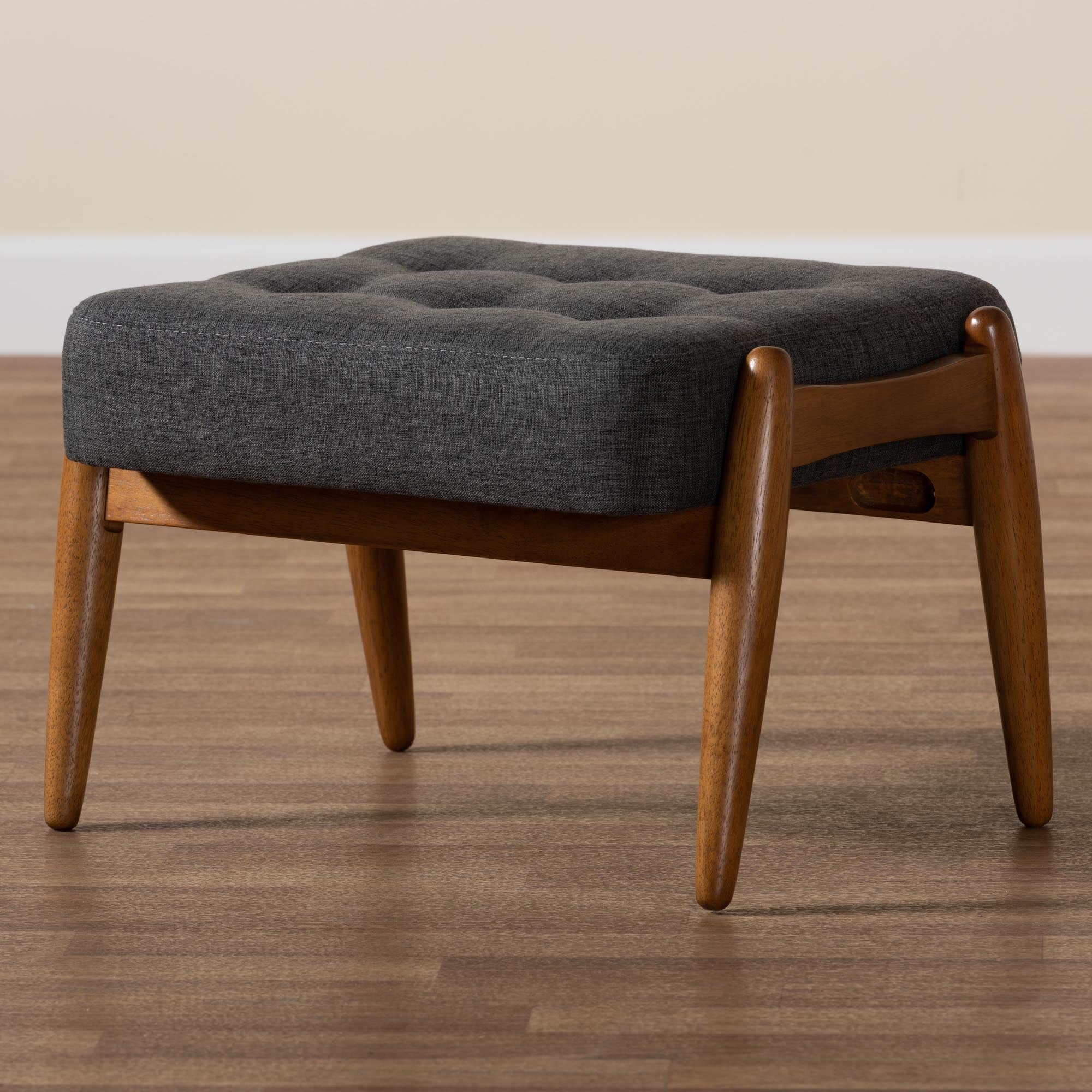 Jeanine Japandi Fabric and Finished Wood Ottoman