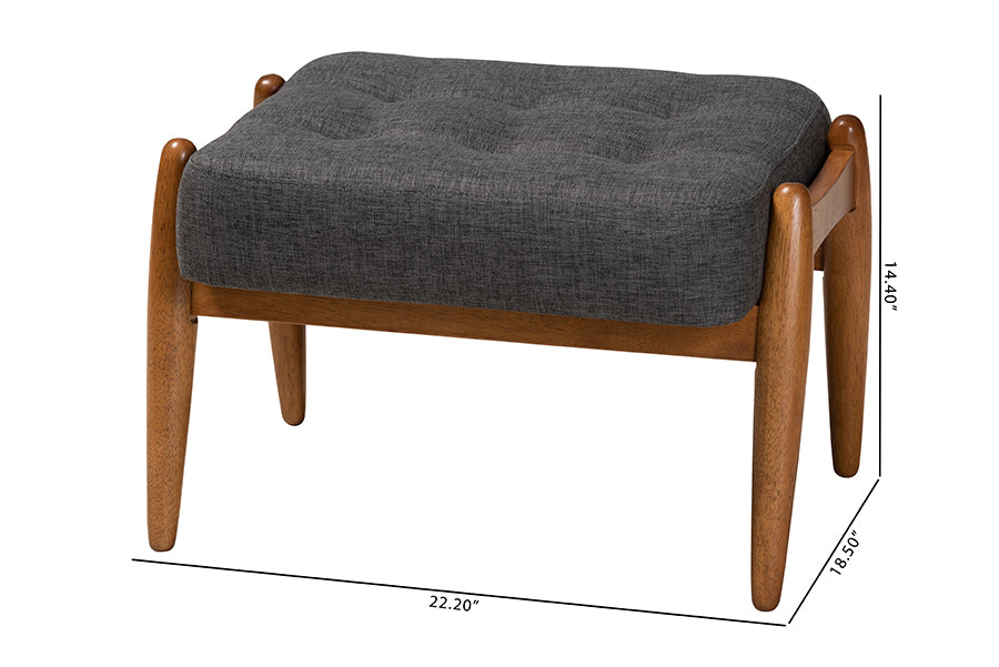 Jeanine Japandi Fabric and Finished Wood Ottoman