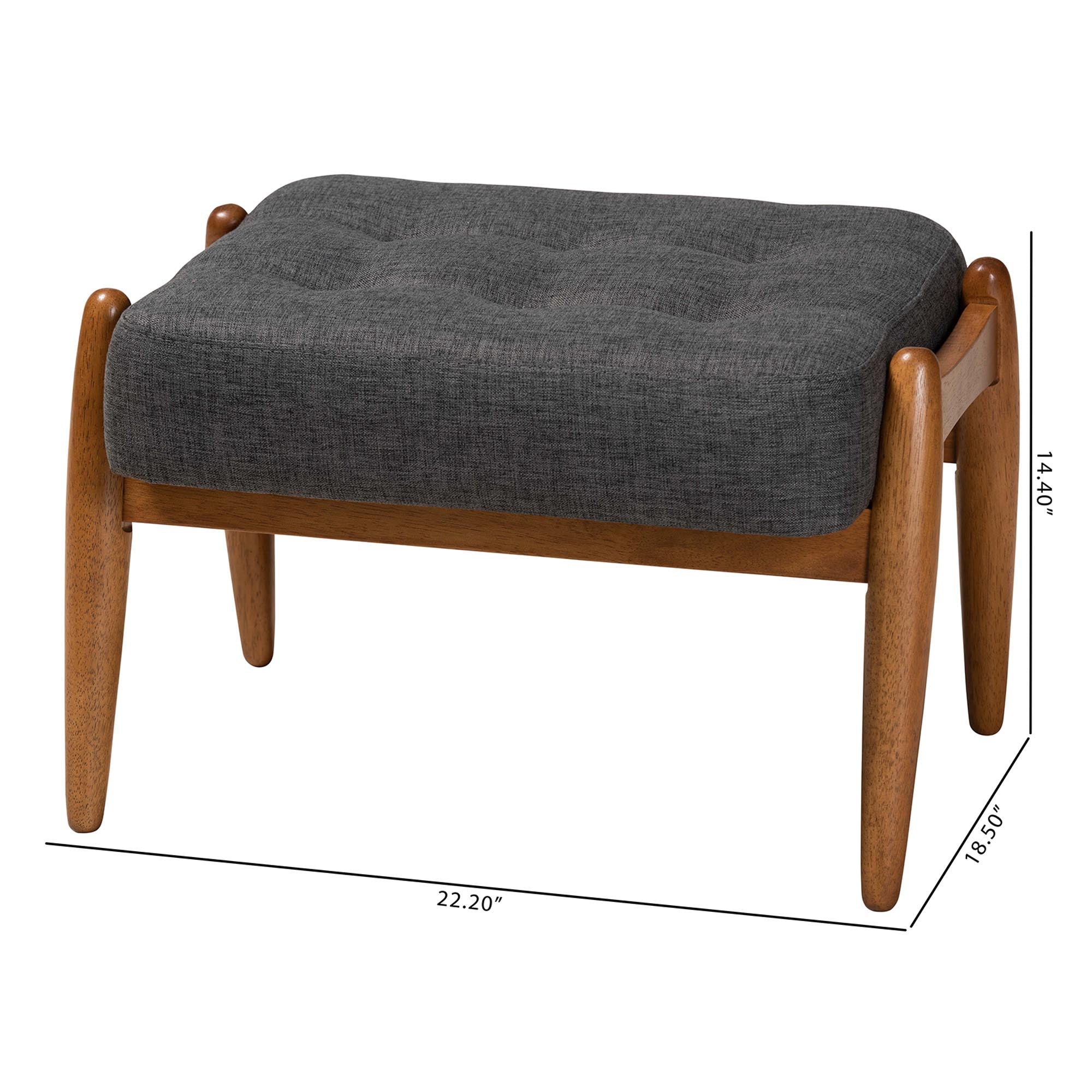 Jeanine Japandi Fabric and Finished Wood Ottoman