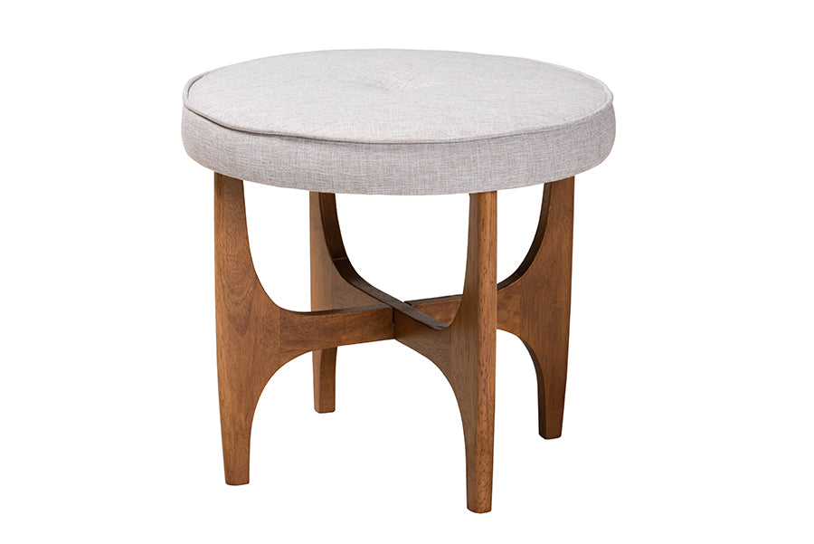Theo Japandi Fabric and Finished Wood Ottoman