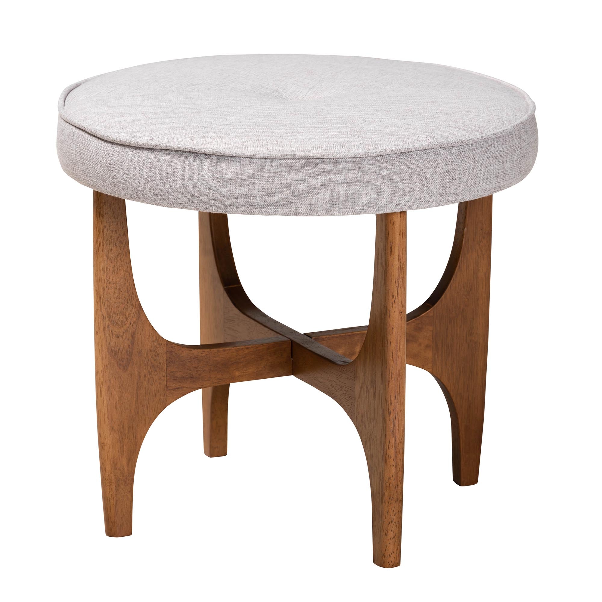Theo Japandi Fabric and Finished Wood Ottoman