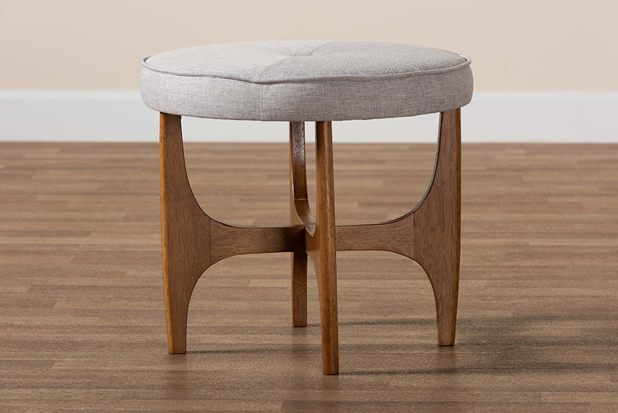 Theo Japandi Fabric and Finished Wood Ottoman