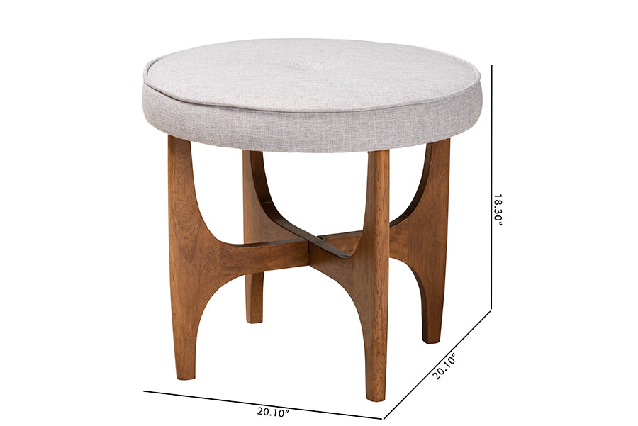 Theo Japandi Fabric and Finished Wood Ottoman