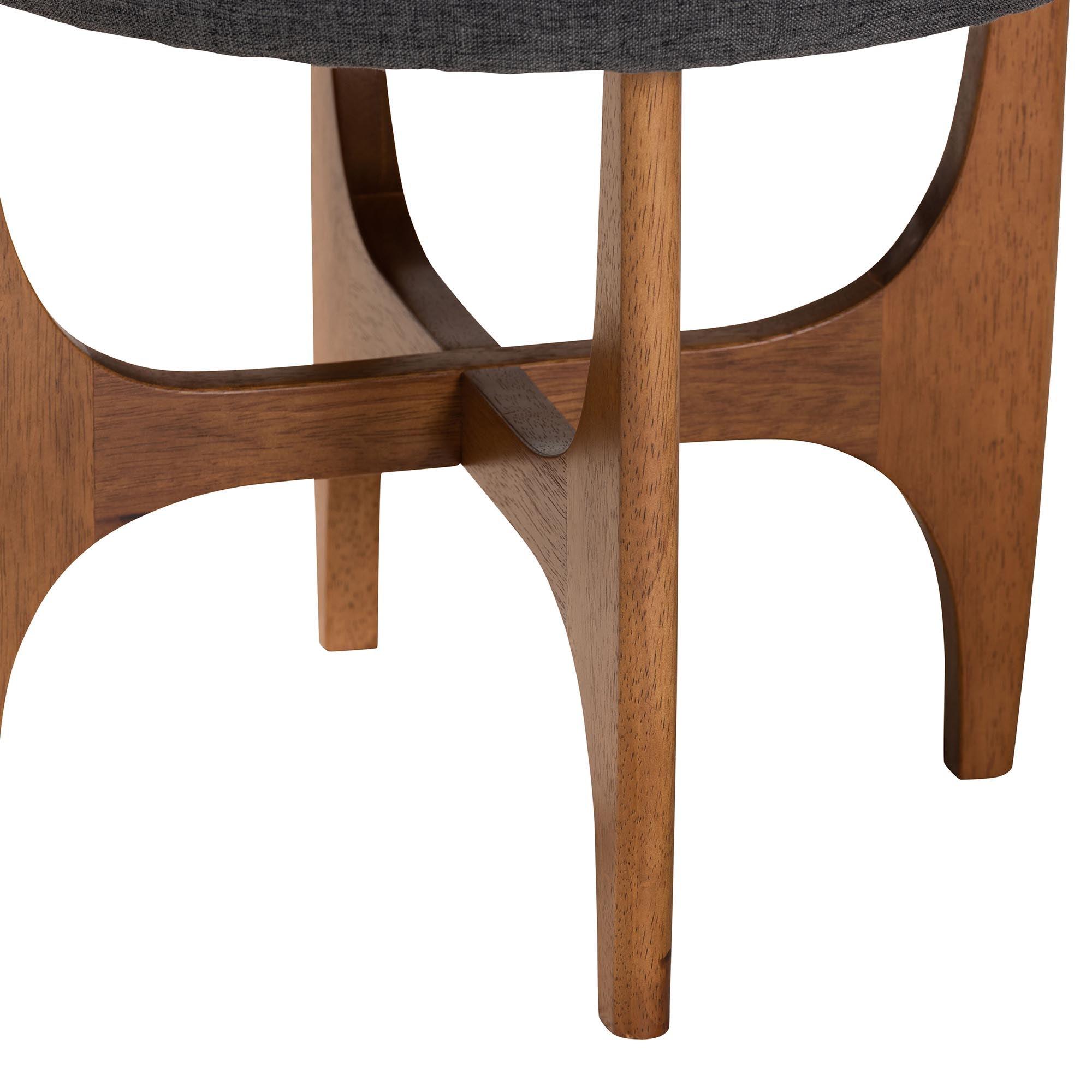 Theo Japandi Dark Fabric and Finished Wood Ottoman Footstool