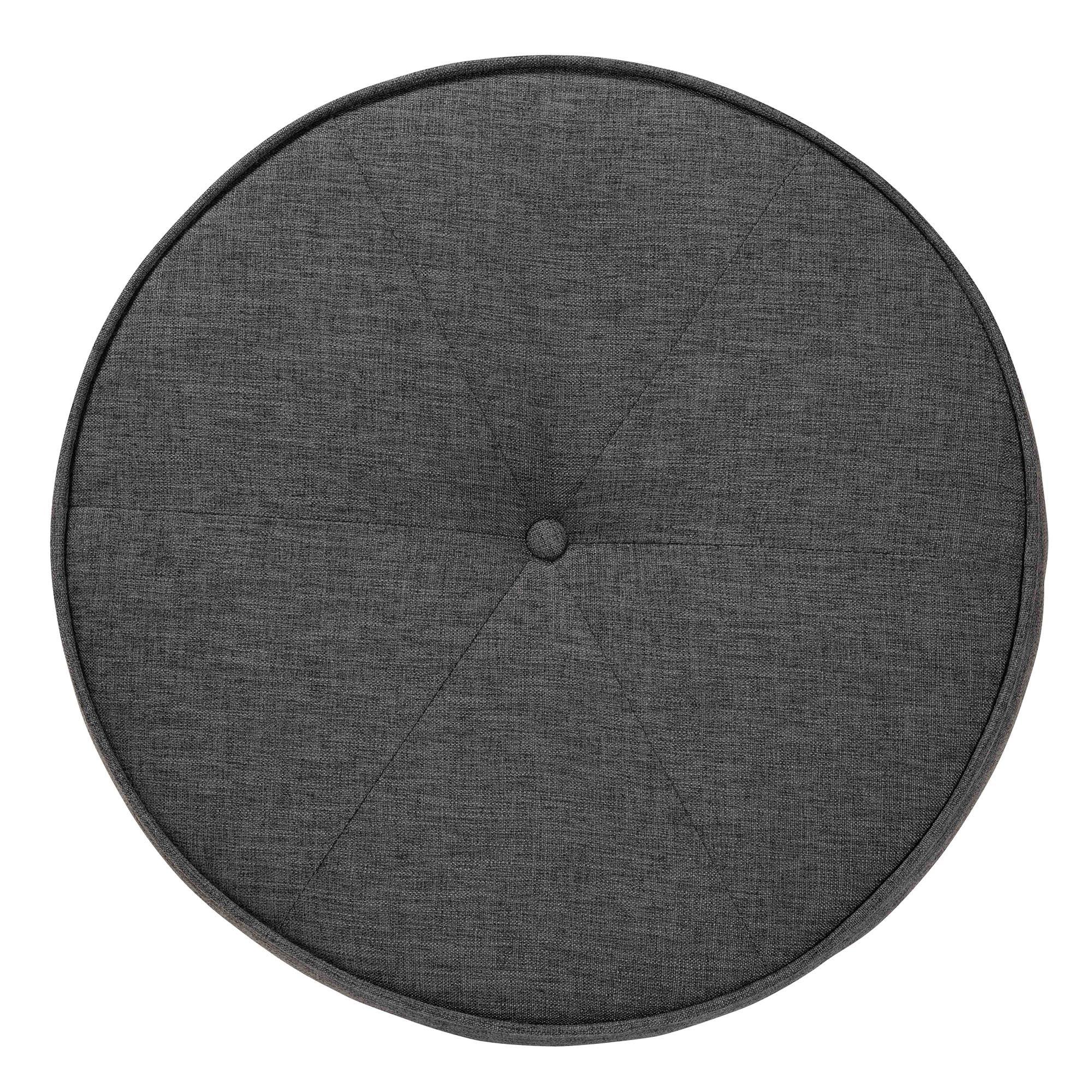 Theo Japandi Dark Fabric and Finished Wood Ottoman Footstool