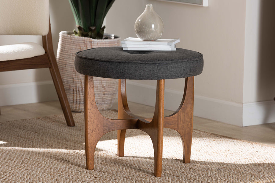 Theo Japandi Fabric and Finished Wood Ottoman