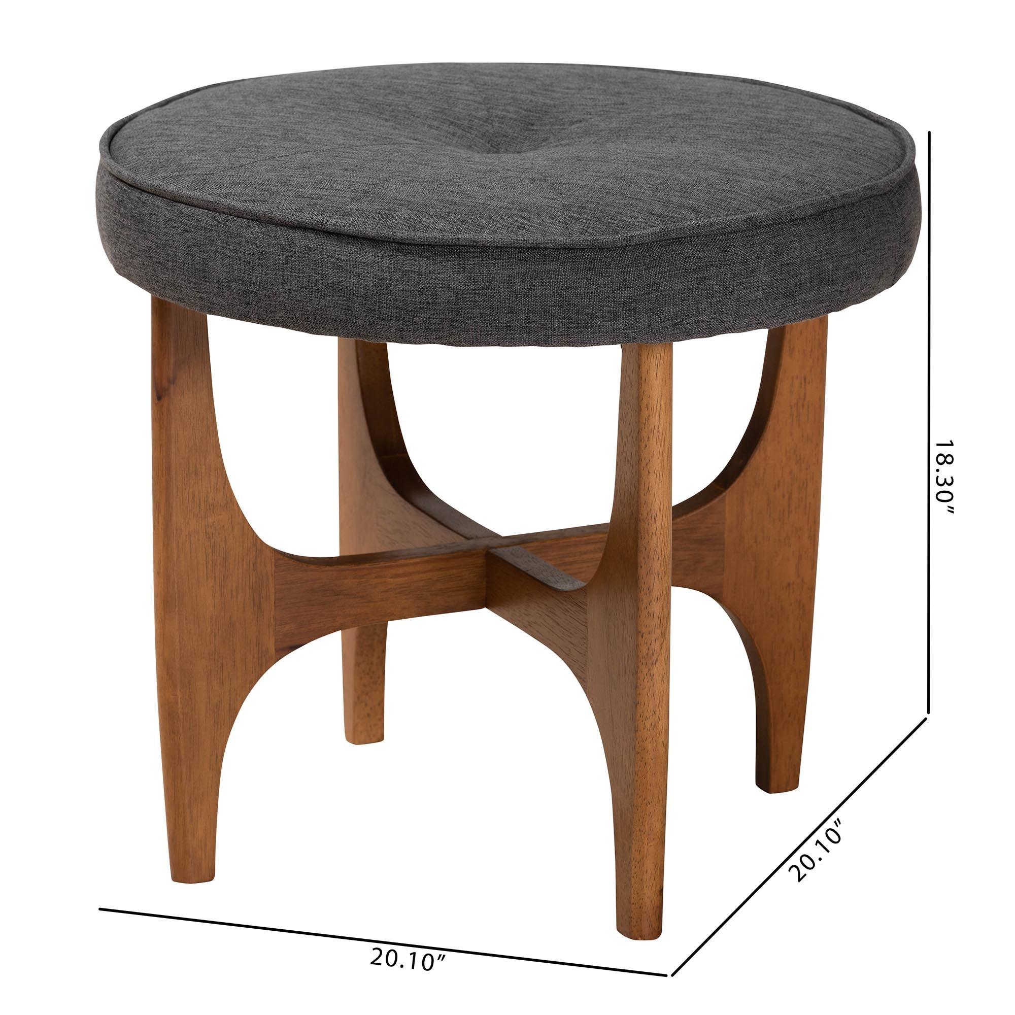 Theo Japandi Dark Fabric and Finished Wood Ottoman Footstool