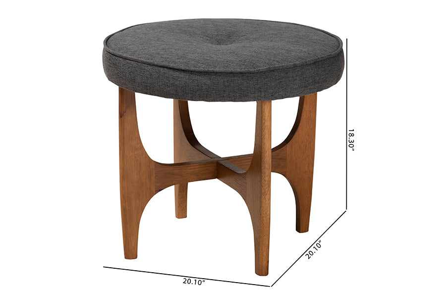 Theo Japandi Fabric and Finished Wood Ottoman