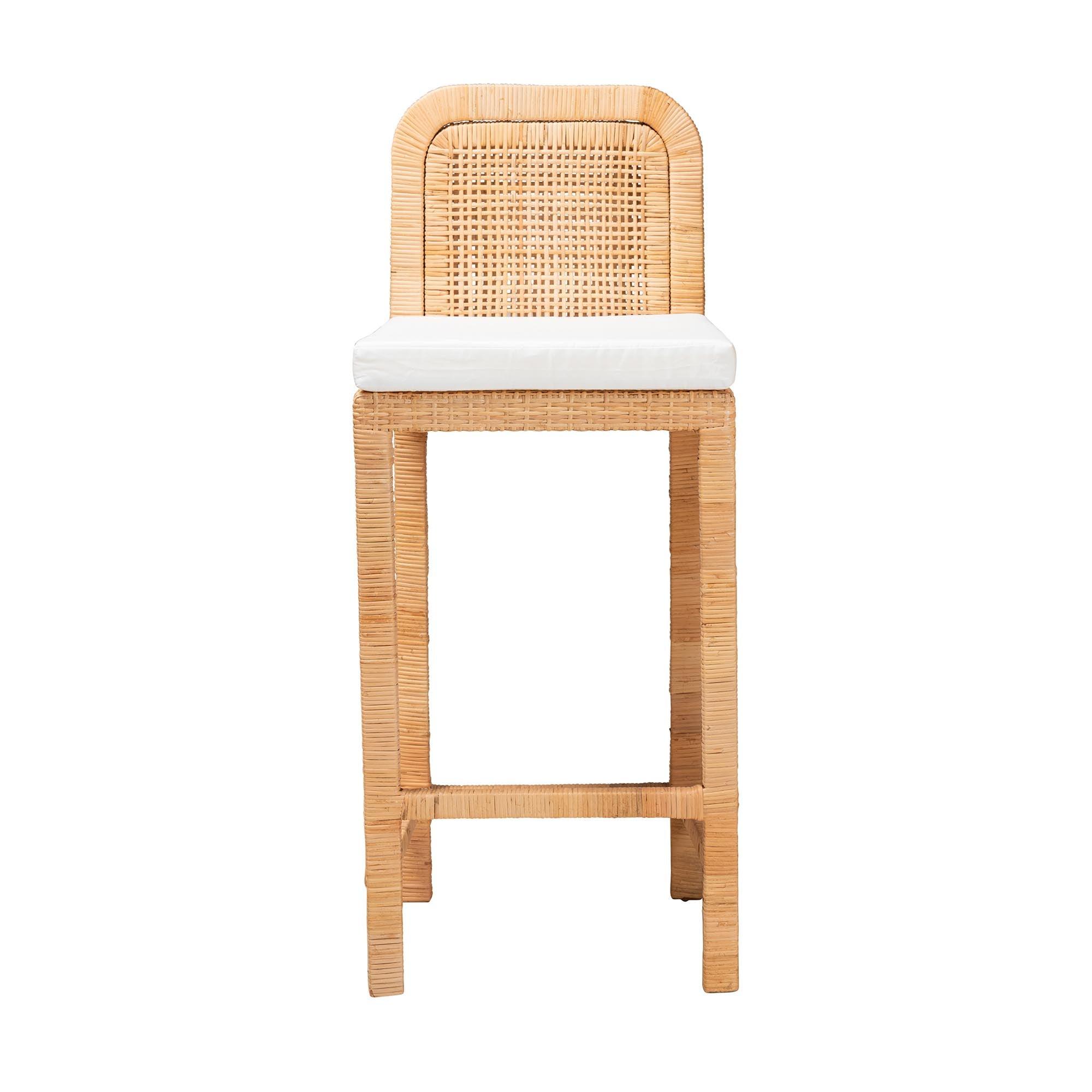 bali & pari Zariah Modern Bohemian Rattan and Mahogany Wood Bar Stool
