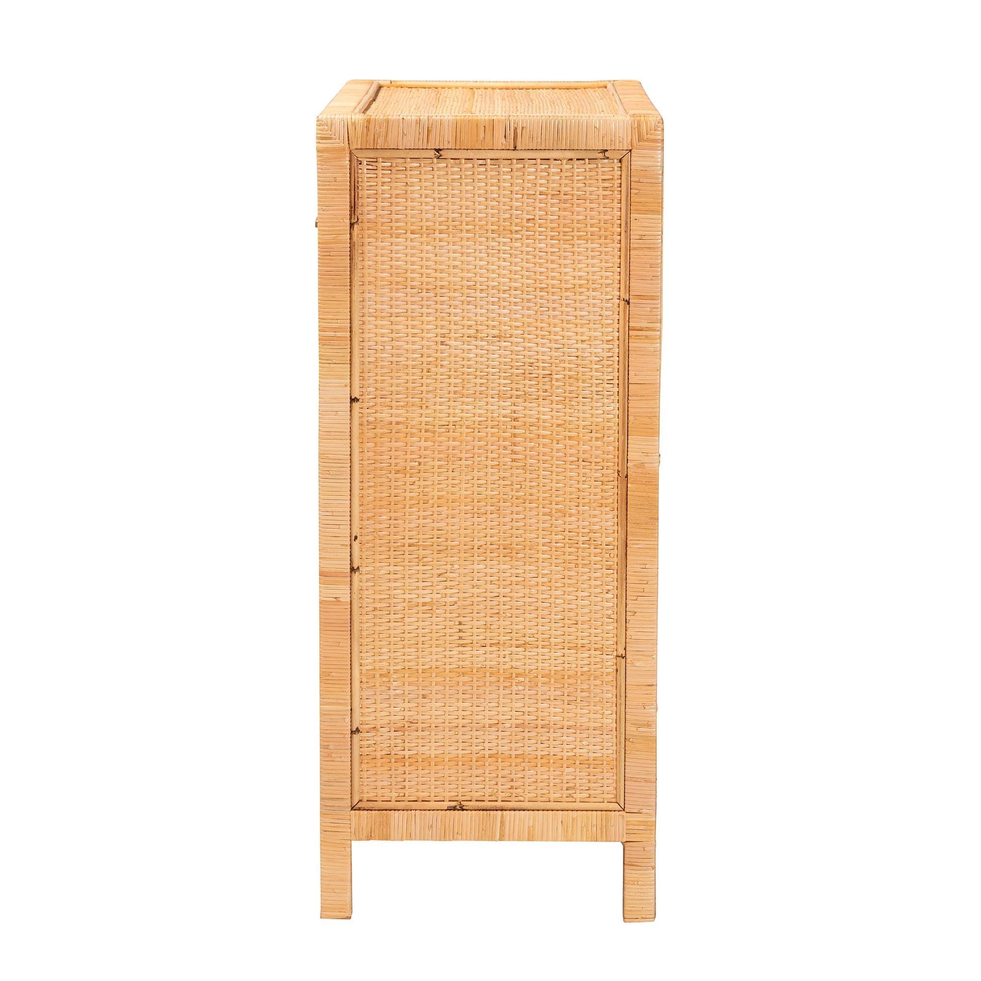 bali & pari Vaere Modern Bohemian Rattan and Mahogany Wood Storage Cabinet