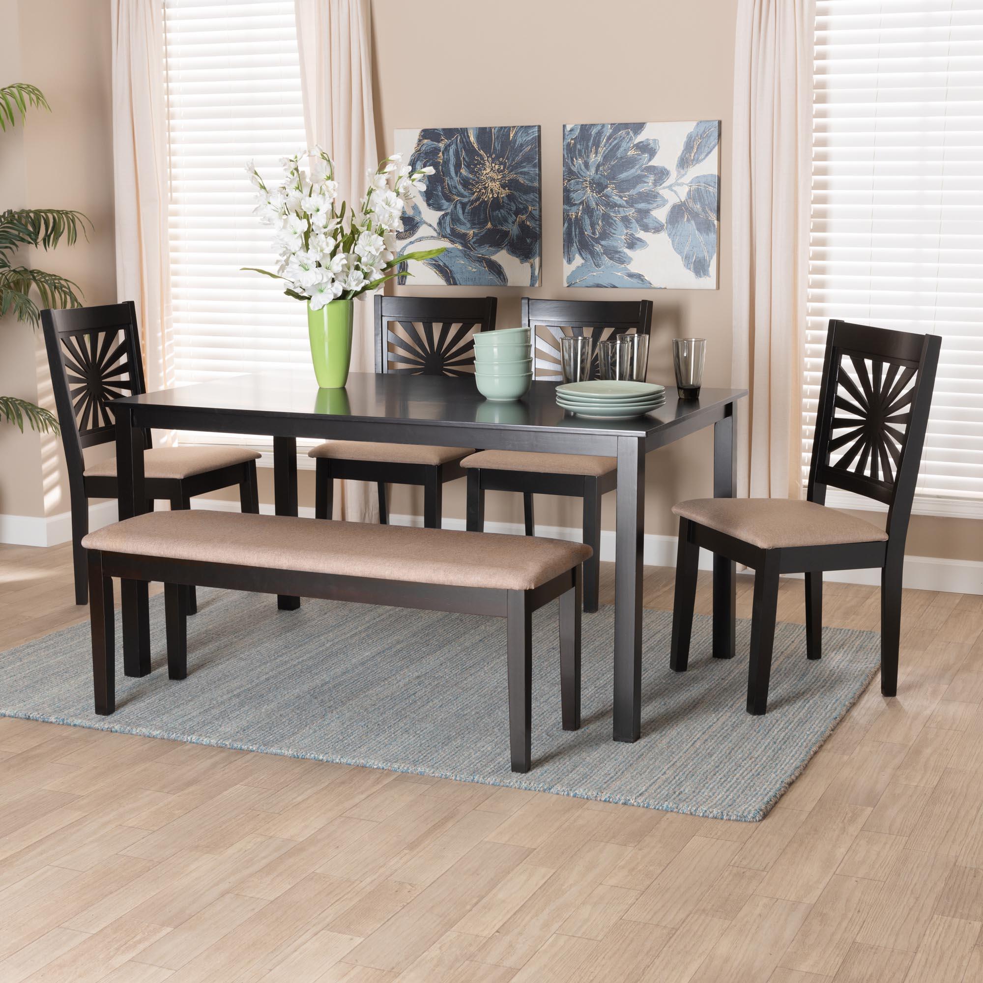 Olympia Modern Fabric and Espresso Finished Wood 6-Piece Dining Set