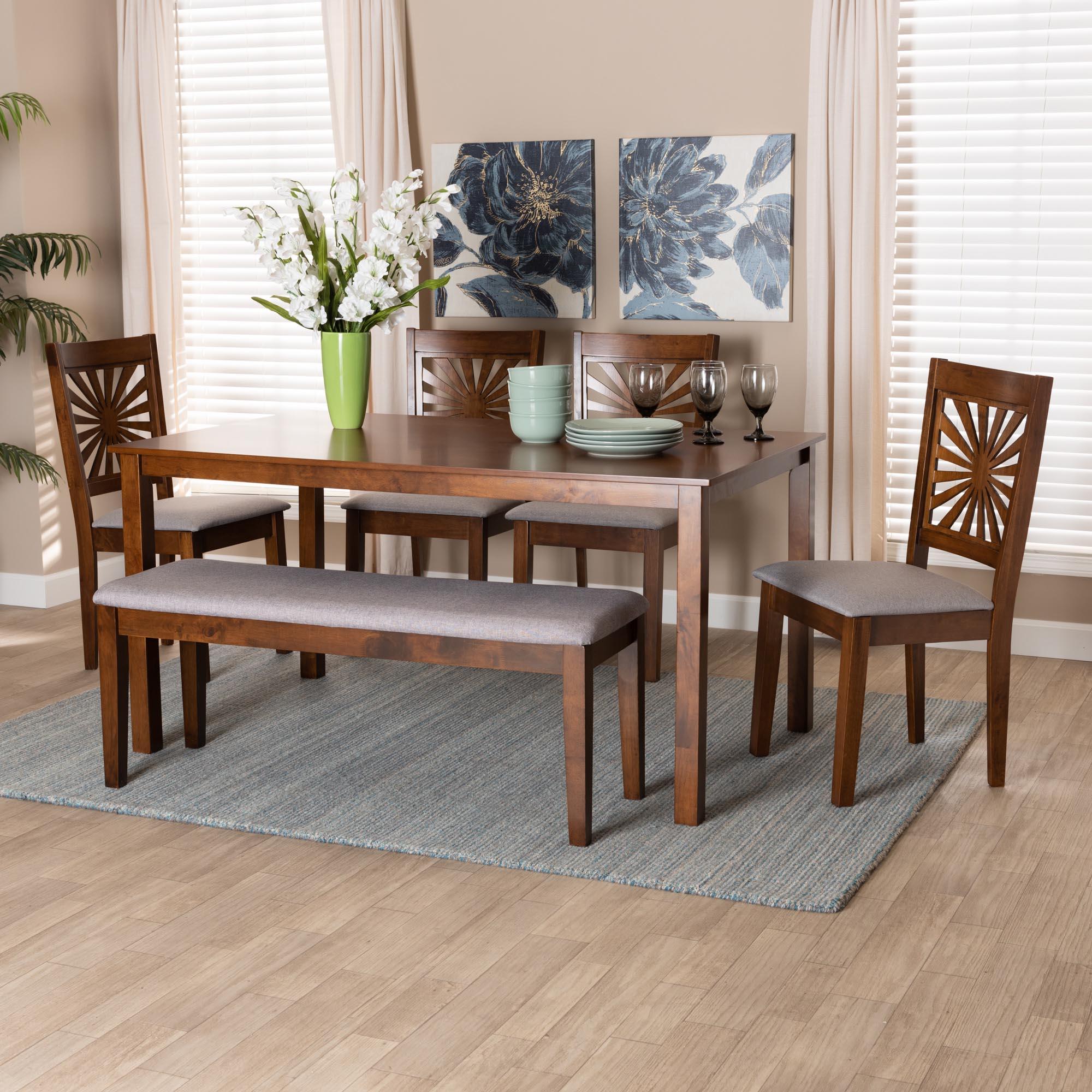 Olympia Modern Fabric and Finished Wood 6-Piece Dining Set