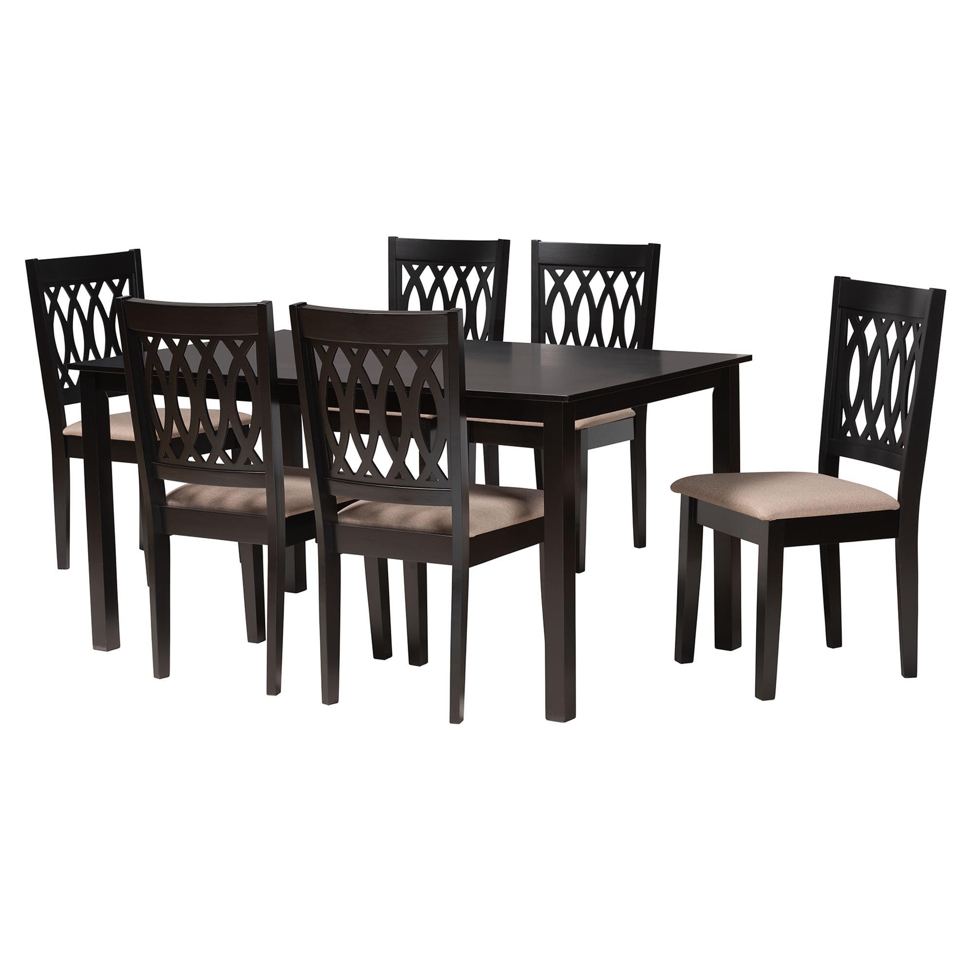 Florencia Modern Fabric and Espresso Finished Wood 7-Piece Dining Set