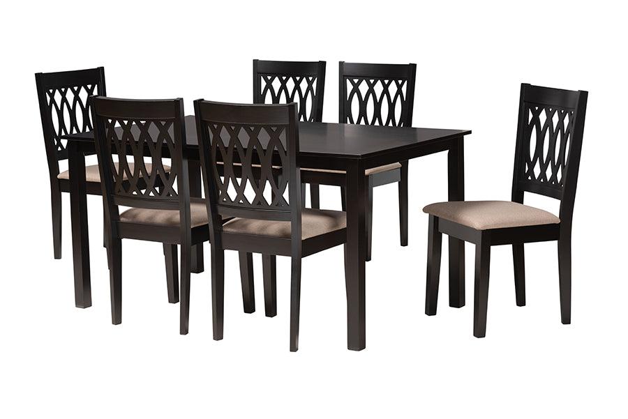 Florencia Modern Fabric and Espresso Finished Wood 7-Piece Dining Set