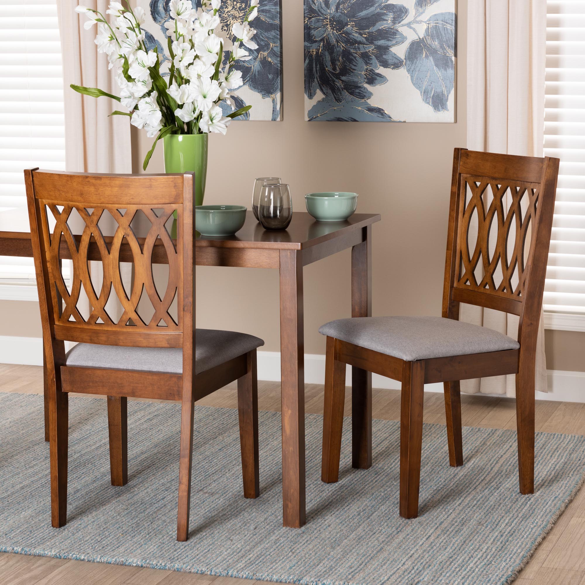 Florencia Modern Fabric and Finished Wood 2-Piece Dining Chair Set