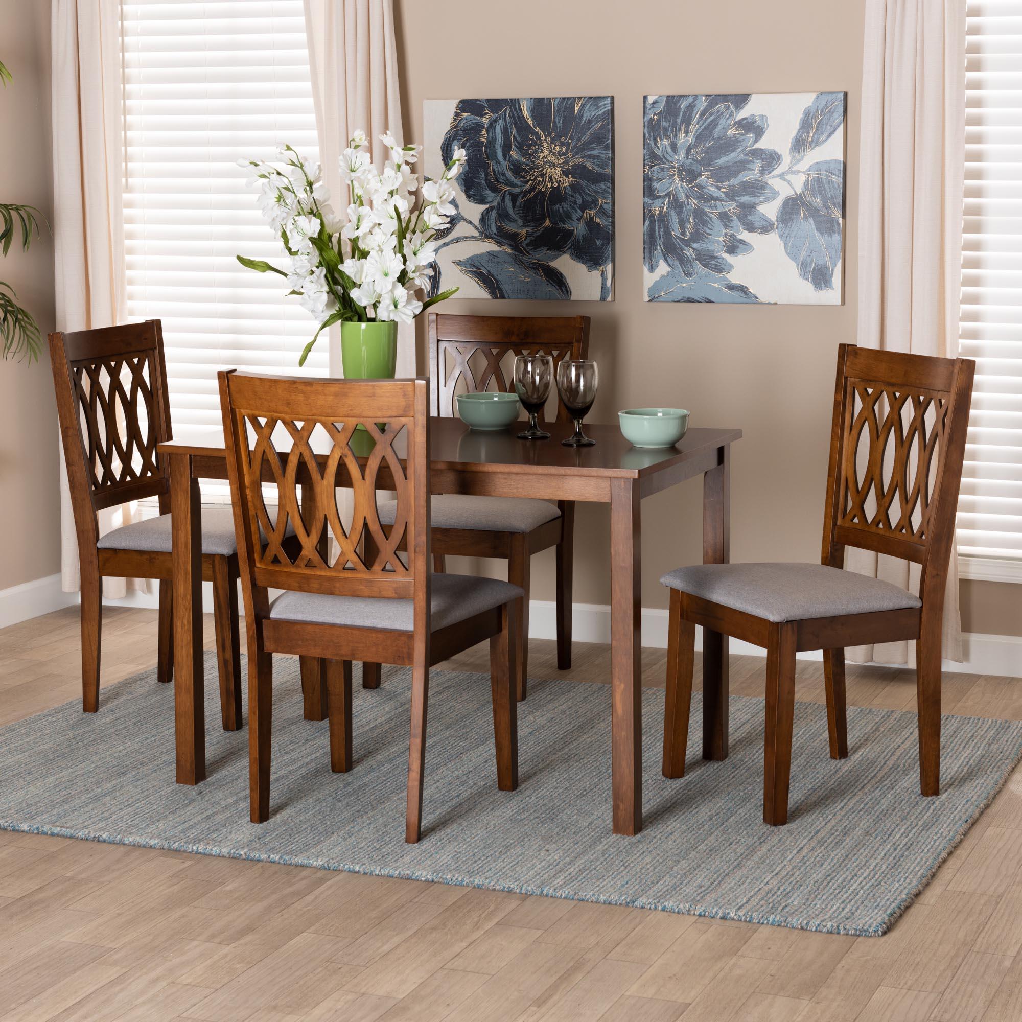 Florencia Modern Fabric and Finished Wood 5-Piece Dining Set