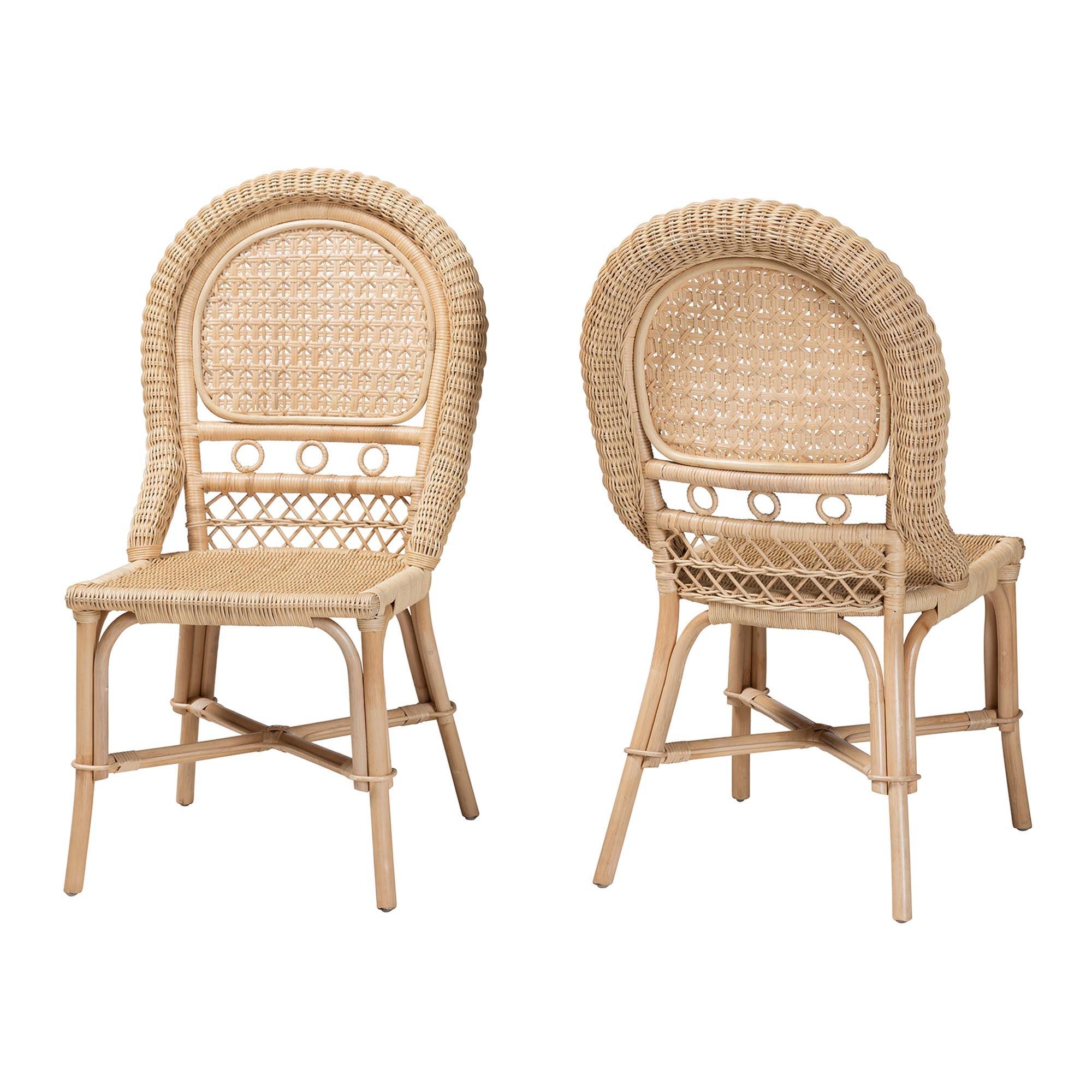 bali & pari Jelita Modern Bohemian Rattan 2-Piece Dining Chair Set