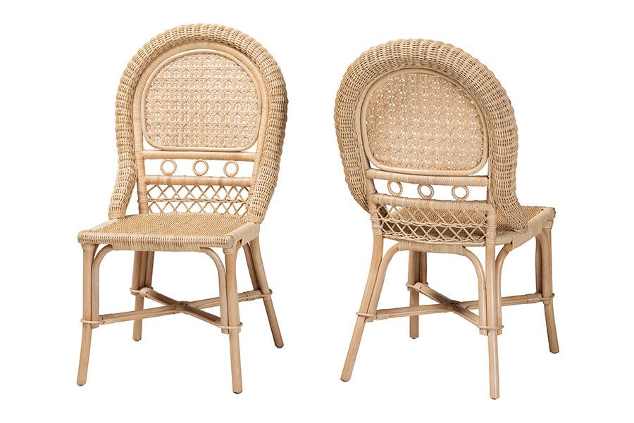 bali & pari Jelita Modern Bohemian Rattan 2-Piece Dining Chair Set