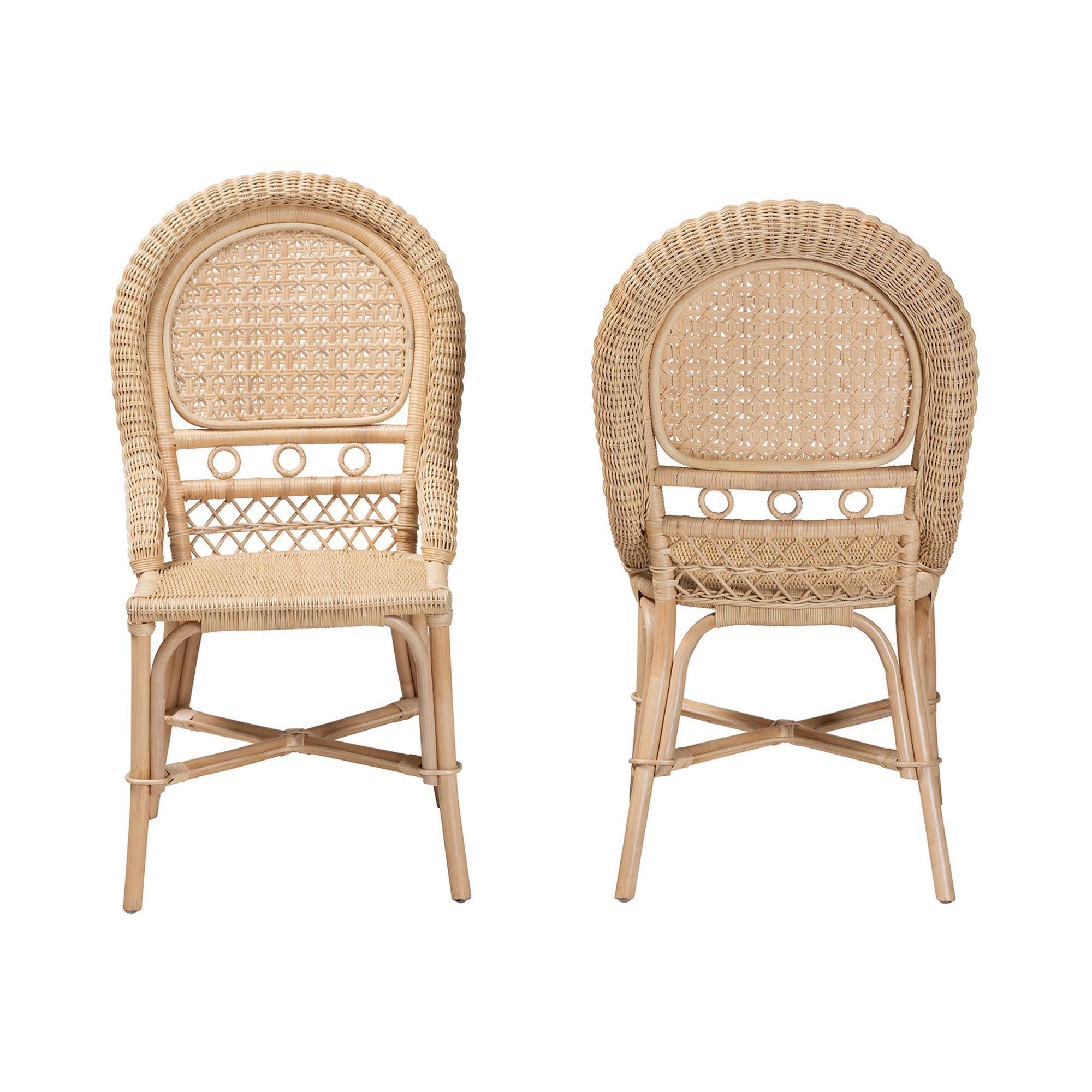 bali & pari Jelita Modern Bohemian Rattan 2-Piece Dining Chair Set