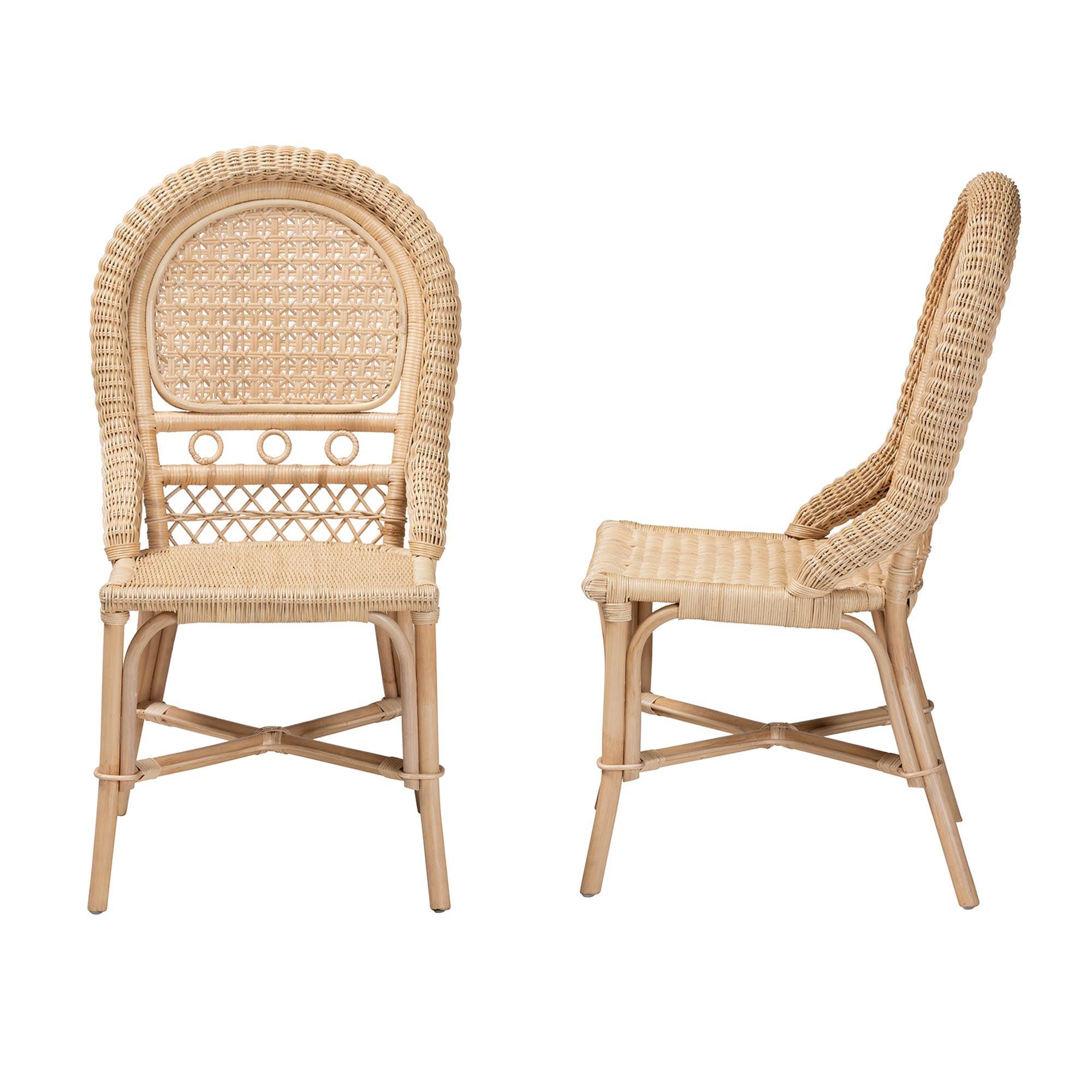 bali & pari Jelita Modern Bohemian Rattan 2-Piece Dining Chair Set