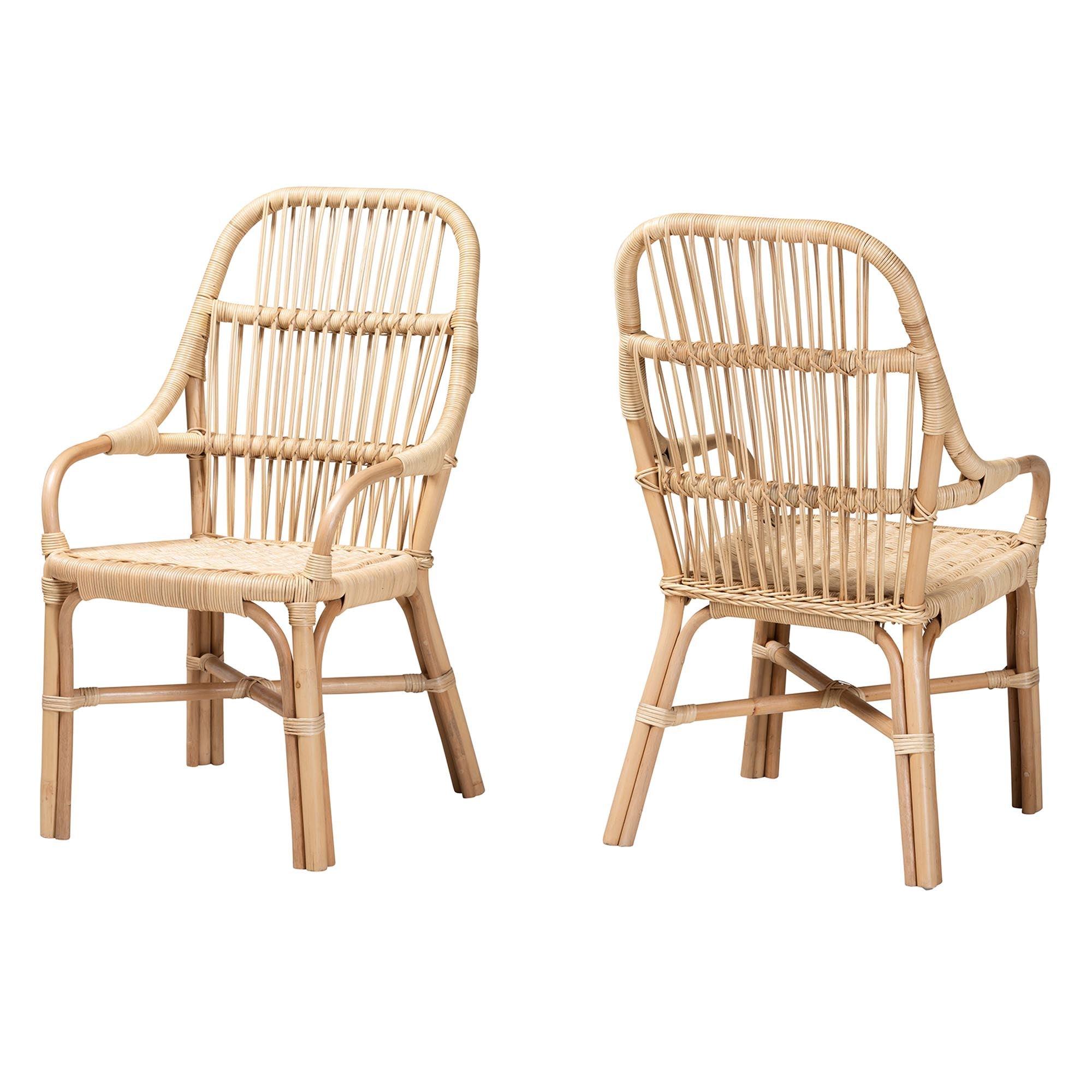 bali & pari Sumatera Modern Bohemian Rattan 2-Piece Dining Chair Set