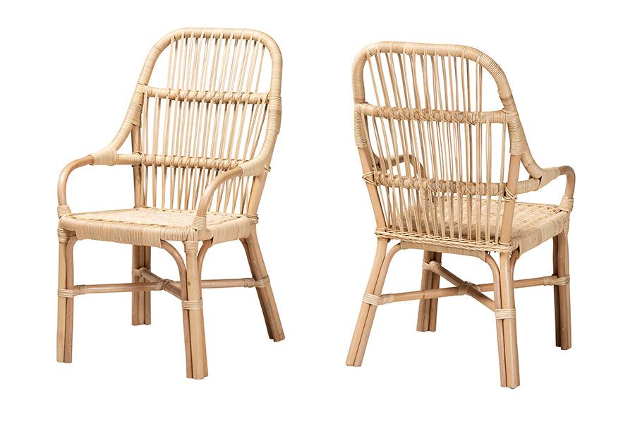bali & pari Sumatera Modern Bohemian Rattan 2-Piece Dining Chair Set